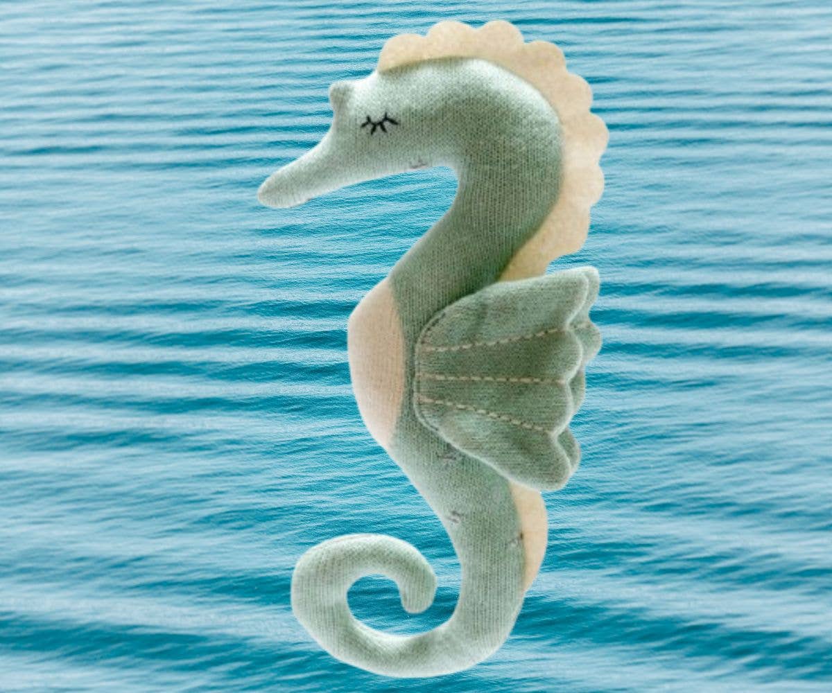 Best Years Tactile Knitted Seahorse Plush Toy Organic Cotton Sea Green