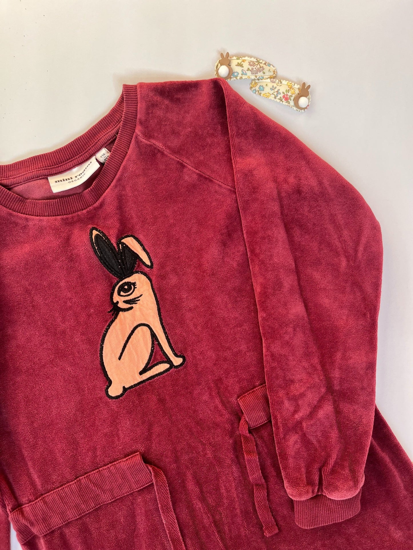 Preloved Mini Rodini, Pink Velour Rabbit Dress, 5 - 6 years