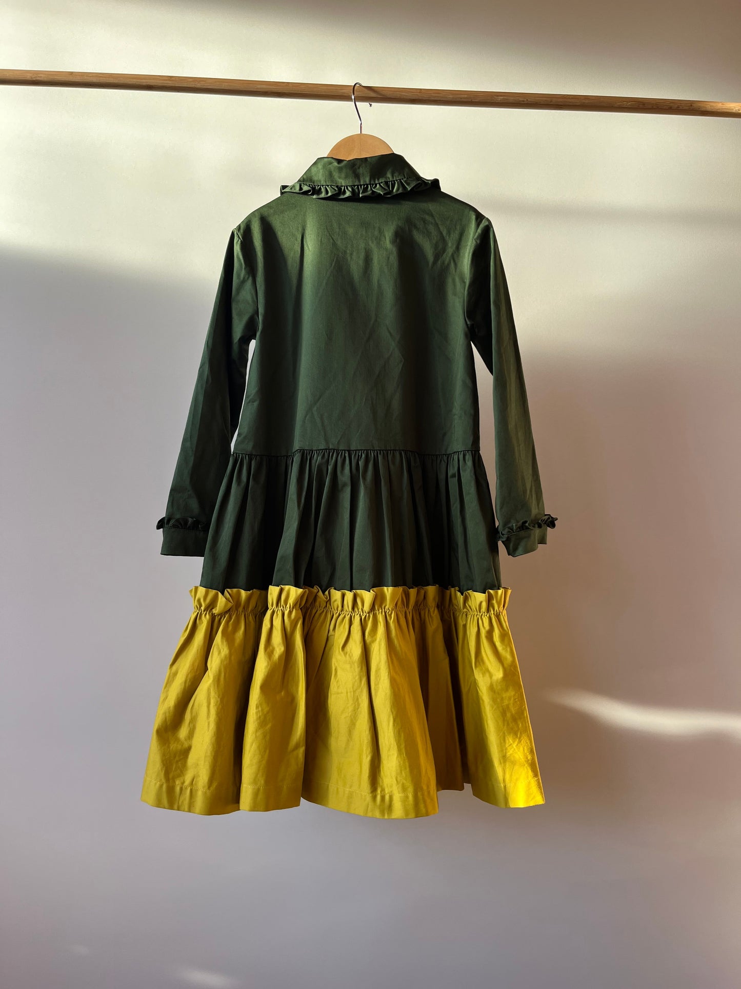 Preloved The Middle Daughter, Green and Mustard Silk Dress, 7 - 8 Years