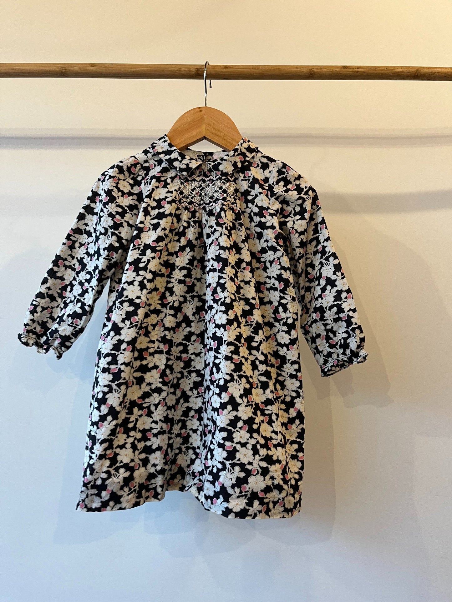 Preloved Bonpoint, Black and White Floral Cherry Blossom Dress, 3 - 4 years