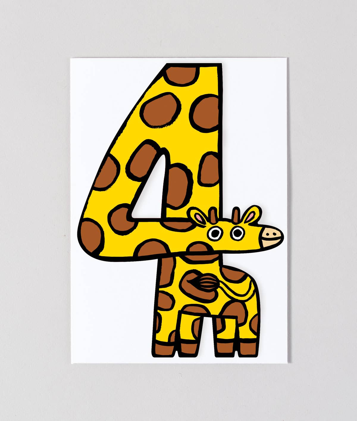 Giraffe Shaped Card, Quirky 4th Birthday Kid's Birthday Number Card