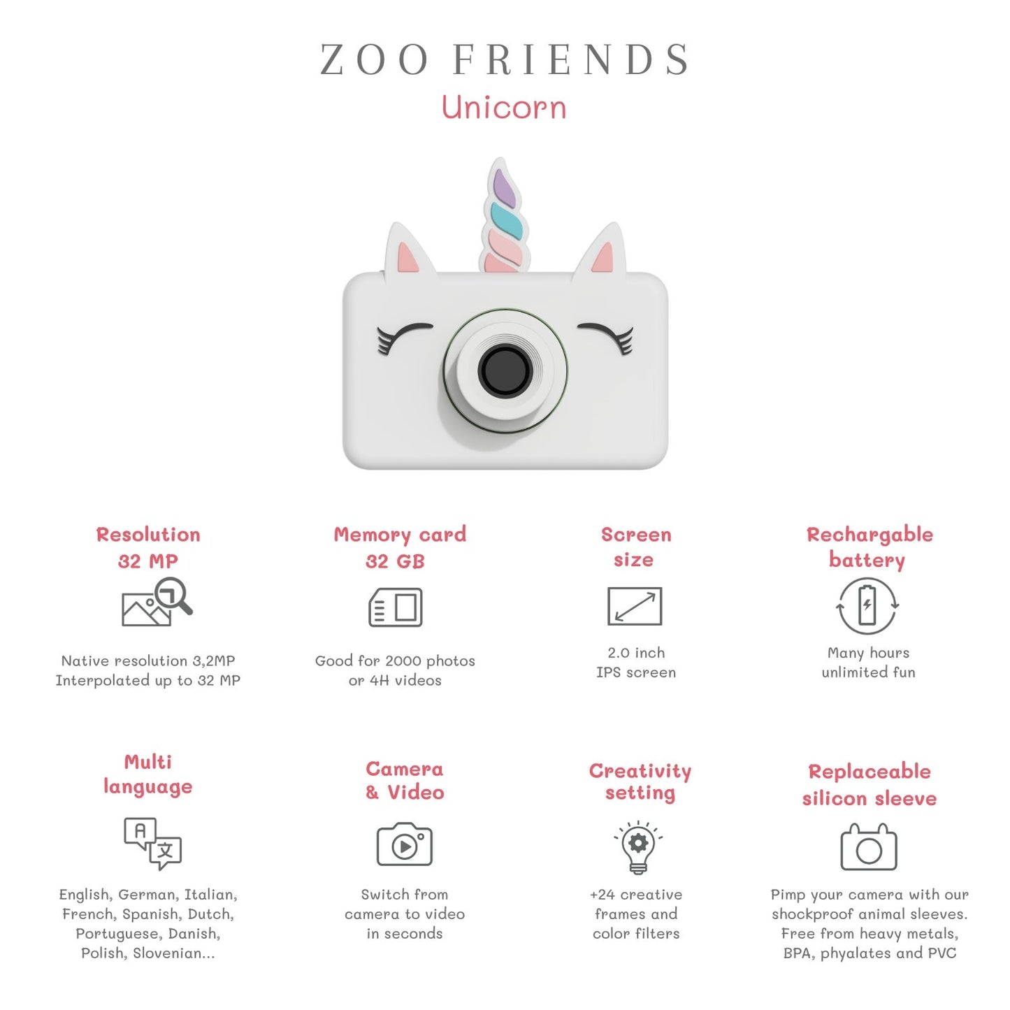 The ZooFamily, Zoo Friends Digital Camera for Kids, Unicorn