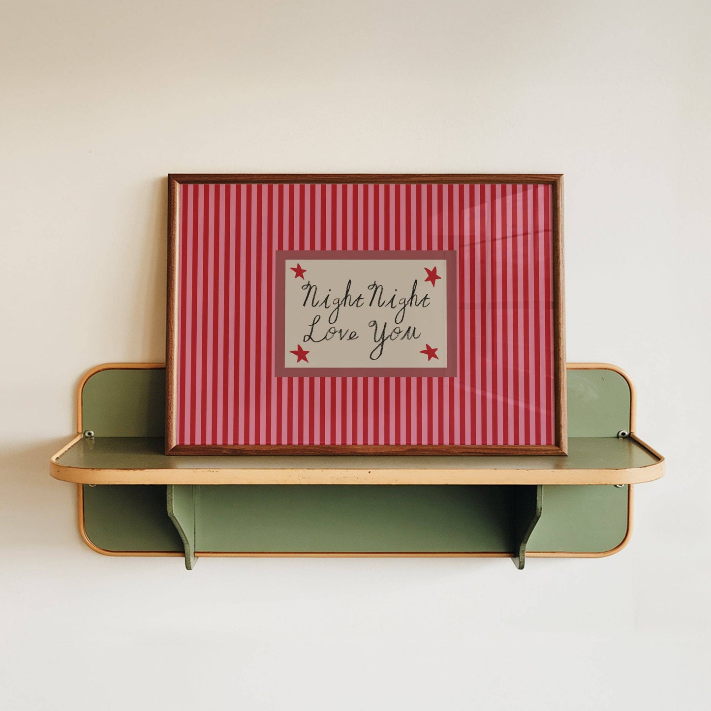 Lune Club - Night Night Love You Striped Print: Rust, Unframed, A3