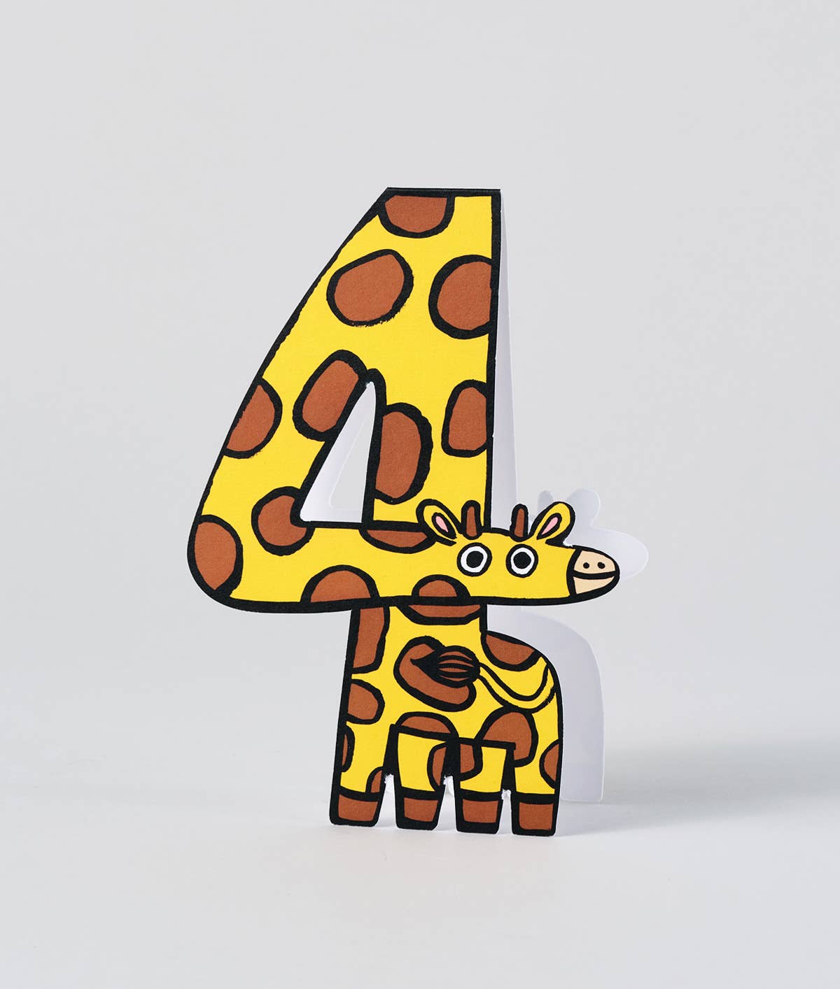 Giraffe Shaped Card, Quirky 4th Birthday Kid's Birthday Number Card
