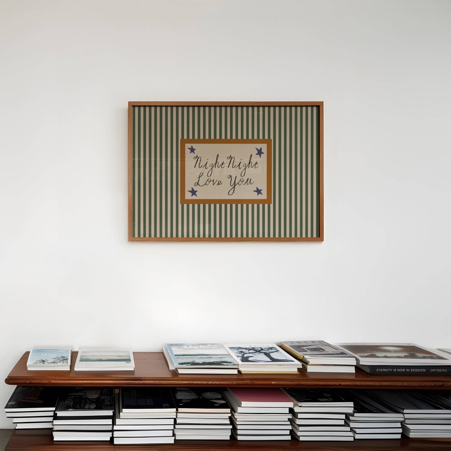 Lune Club - Night Night Love You Striped Print: Rust, Unframed, A3