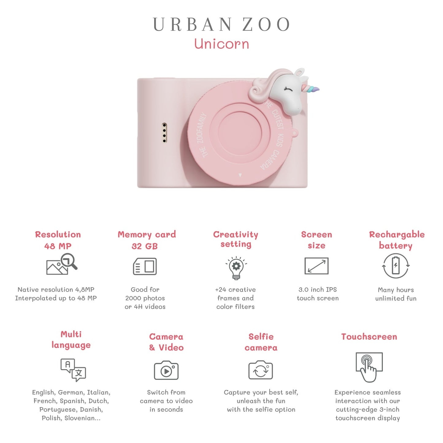 The ZooFamily, Urban Zoo Digital Camera for Older Kids, Unicorn