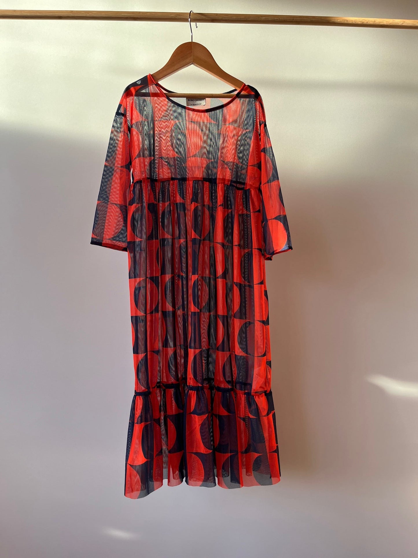 Preloved Bobo Choses, Red and Navy Circle Sheer Dress, 6 - 7 Years