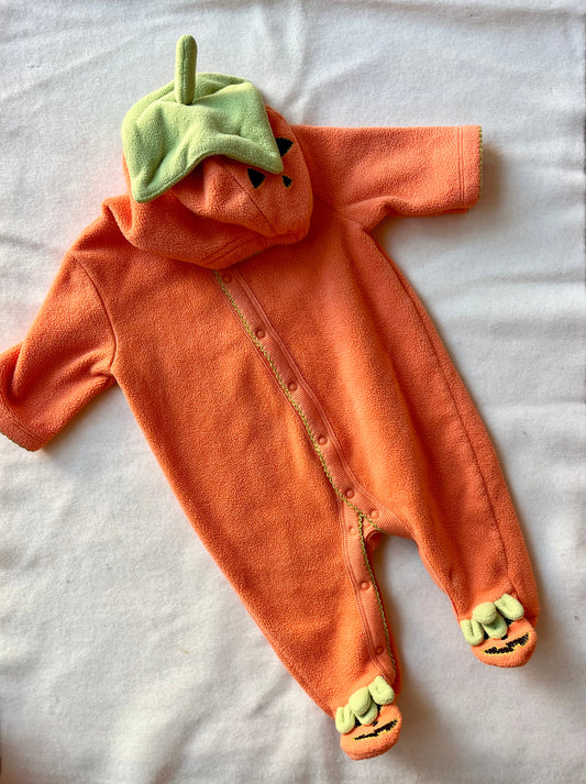 Preloved Old Navy, Pumpkin Fleece Pramsuit, 0 - 3 Months