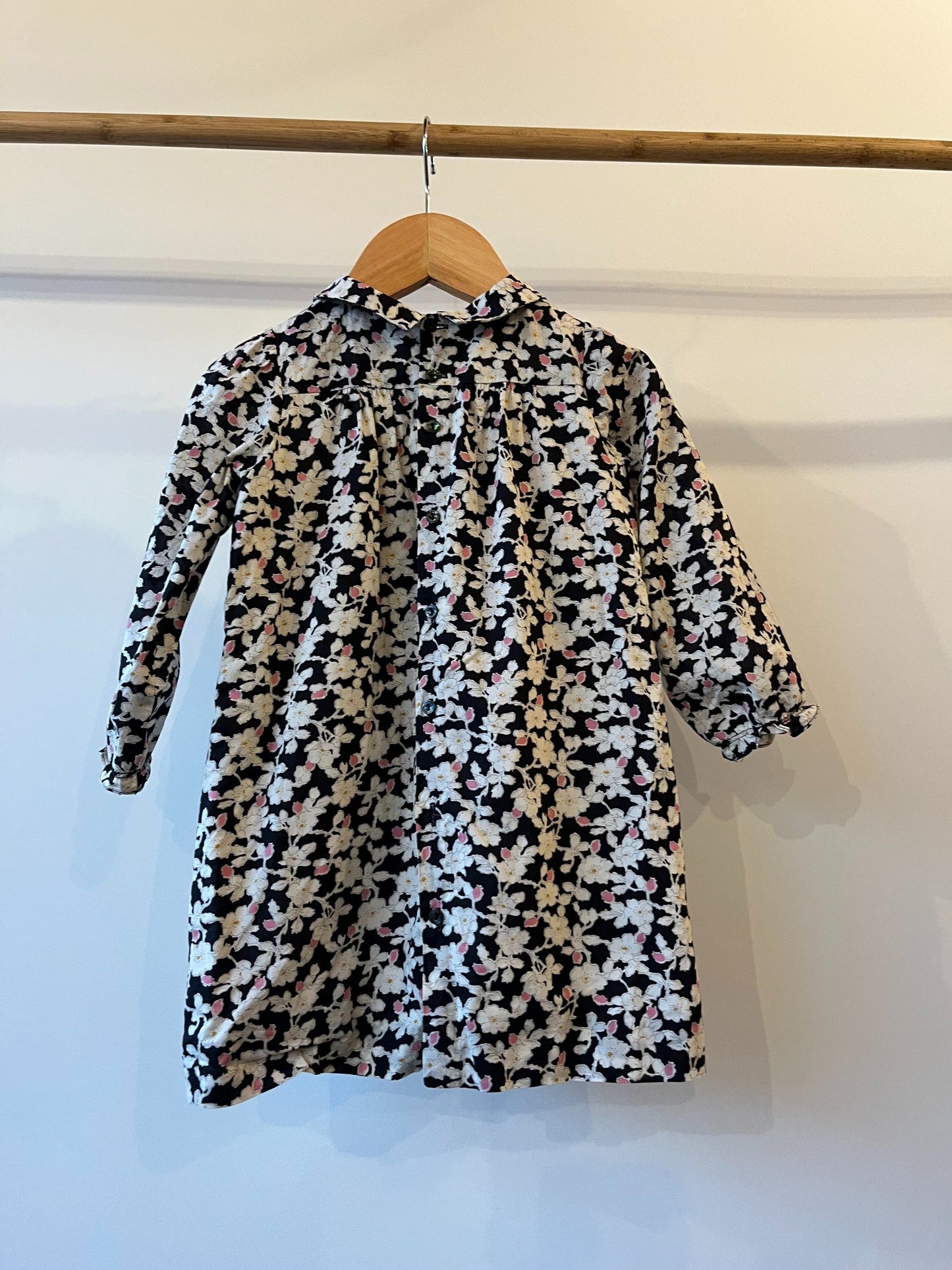 Preloved Bonpoint, Black and White Floral Cherry Blossom Dress, 3 - 4 years