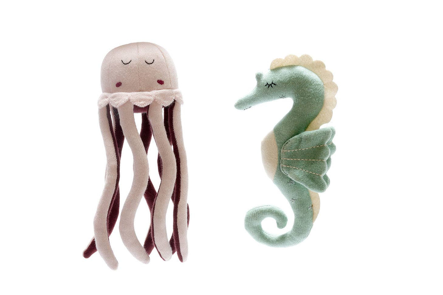 Best Years Tactile Knitted Seahorse Plush Toy Organic Cotton Sea Green