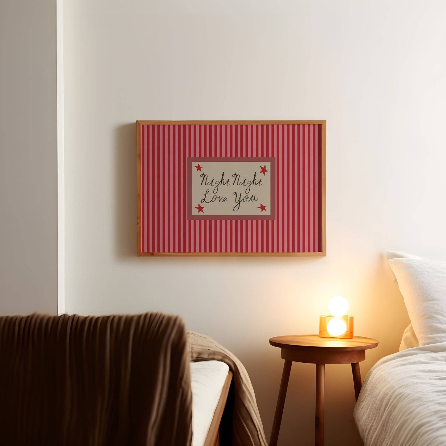 Lune Club - Night Night Love You Striped Print: Rust, Unframed, A3