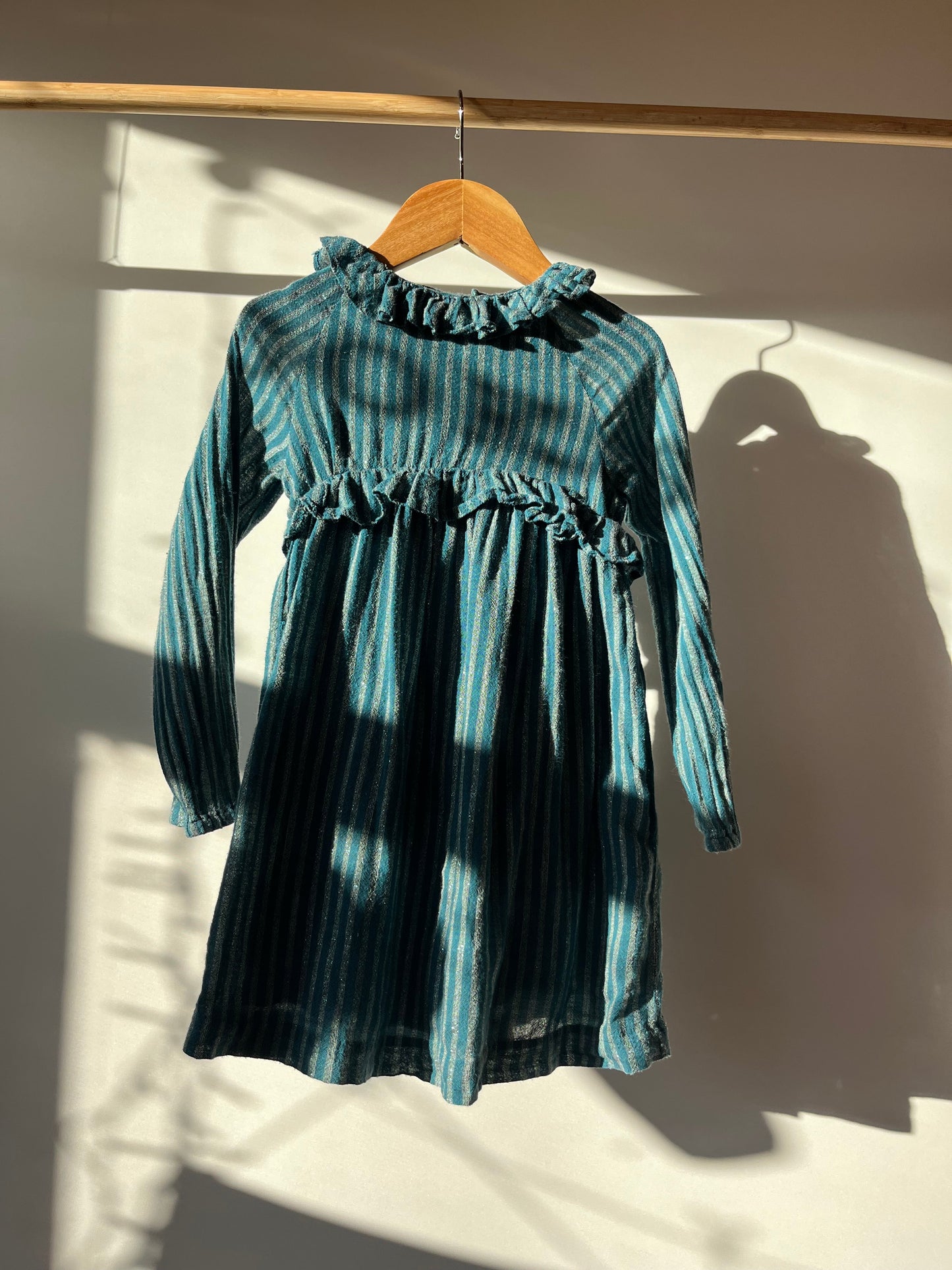 Preloved Gocco, Aqua Glitter Striped Dress, 4 - 5 Years