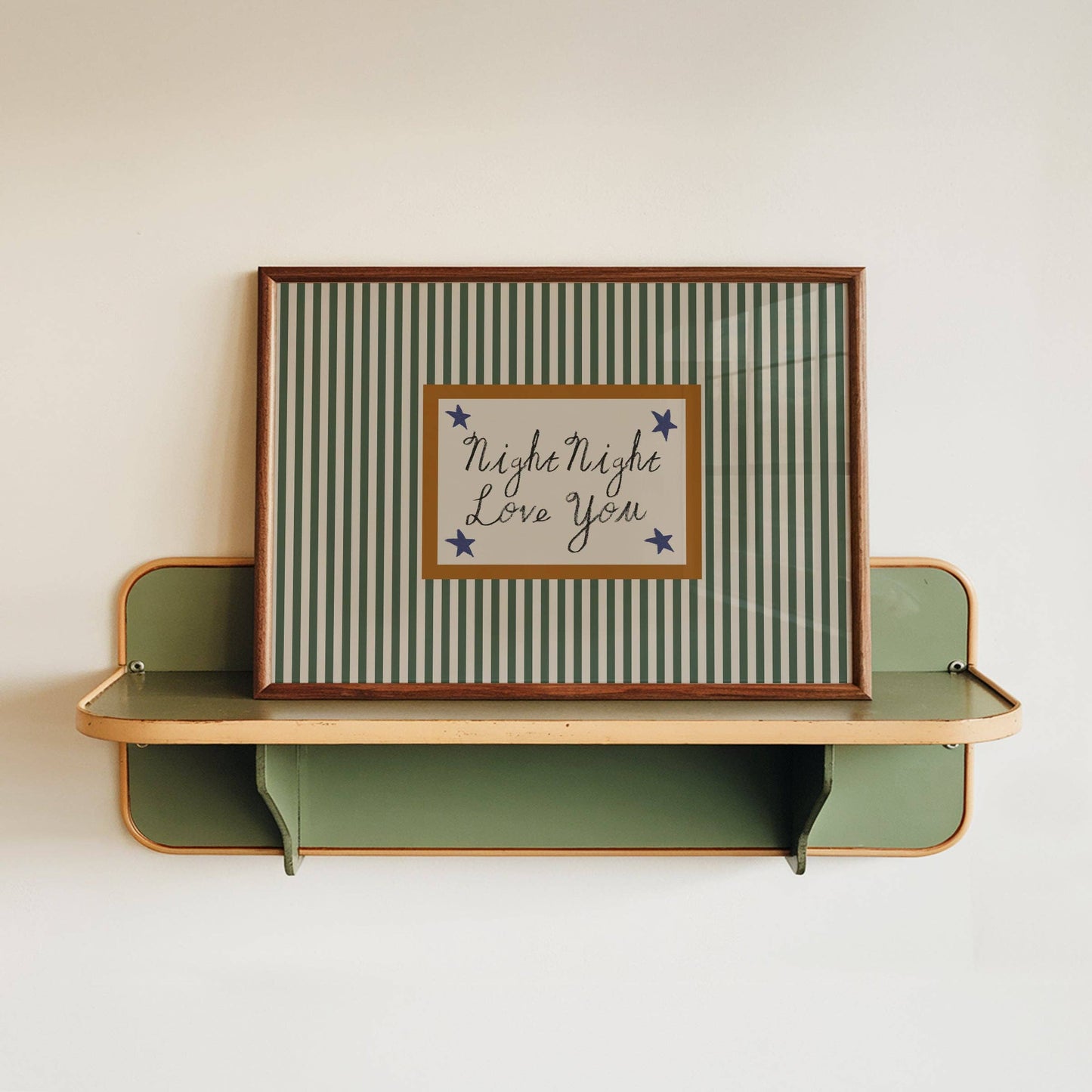 Lune Club - Night Night Love You Striped Print: Rust, Unframed, A3