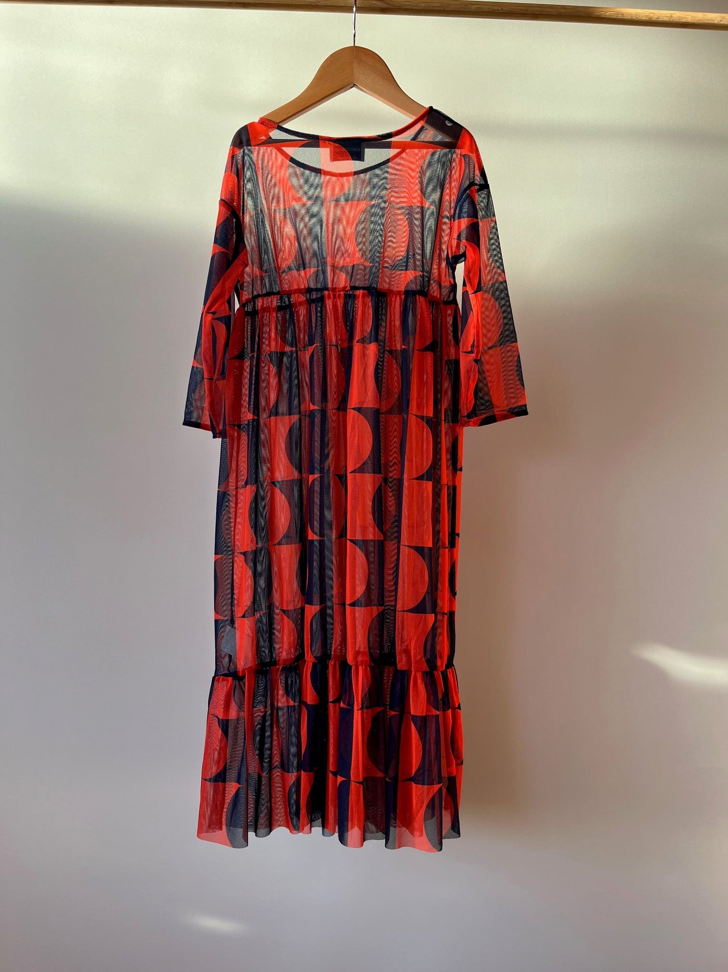 Preloved Bobo Choses, Red and Navy Circle Sheer Dress, 6 - 7 Years