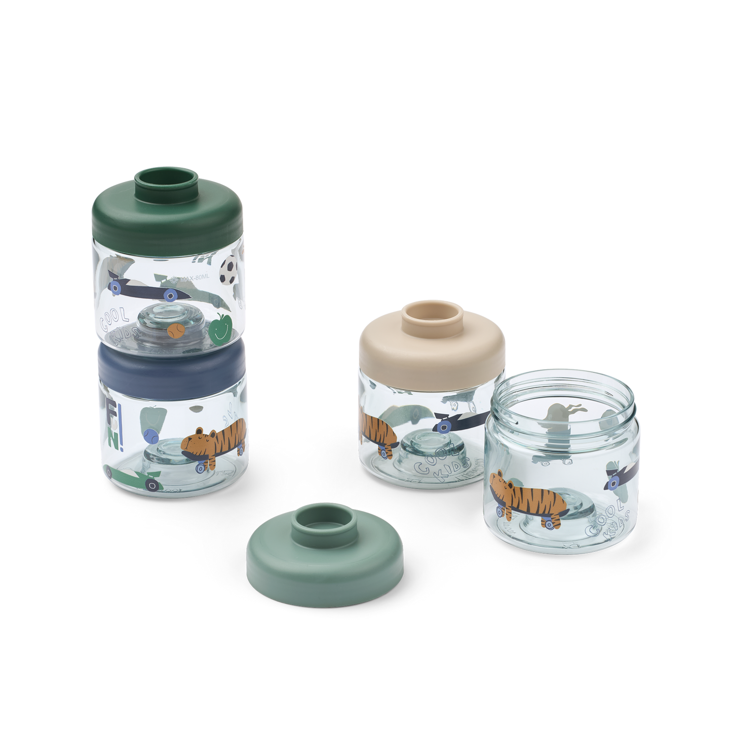 Liewood, Dominque Tritan Food Boxes Stacking Snack Pots, Beach Fun Print, 100 ml 4-Pack