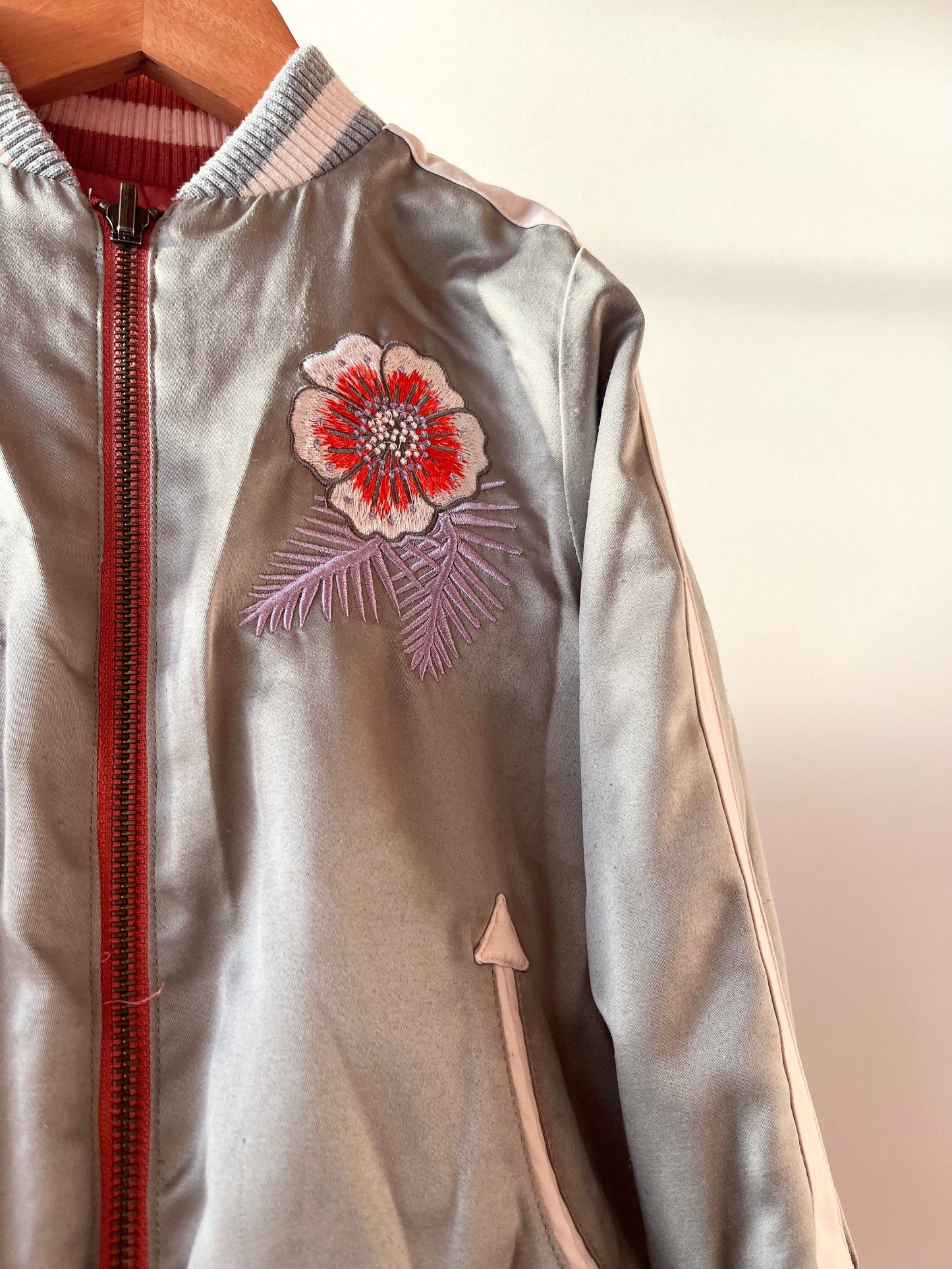 Preloved Stella McCartney, Pink Silk Reversible Bomber Jacket, 5 Years