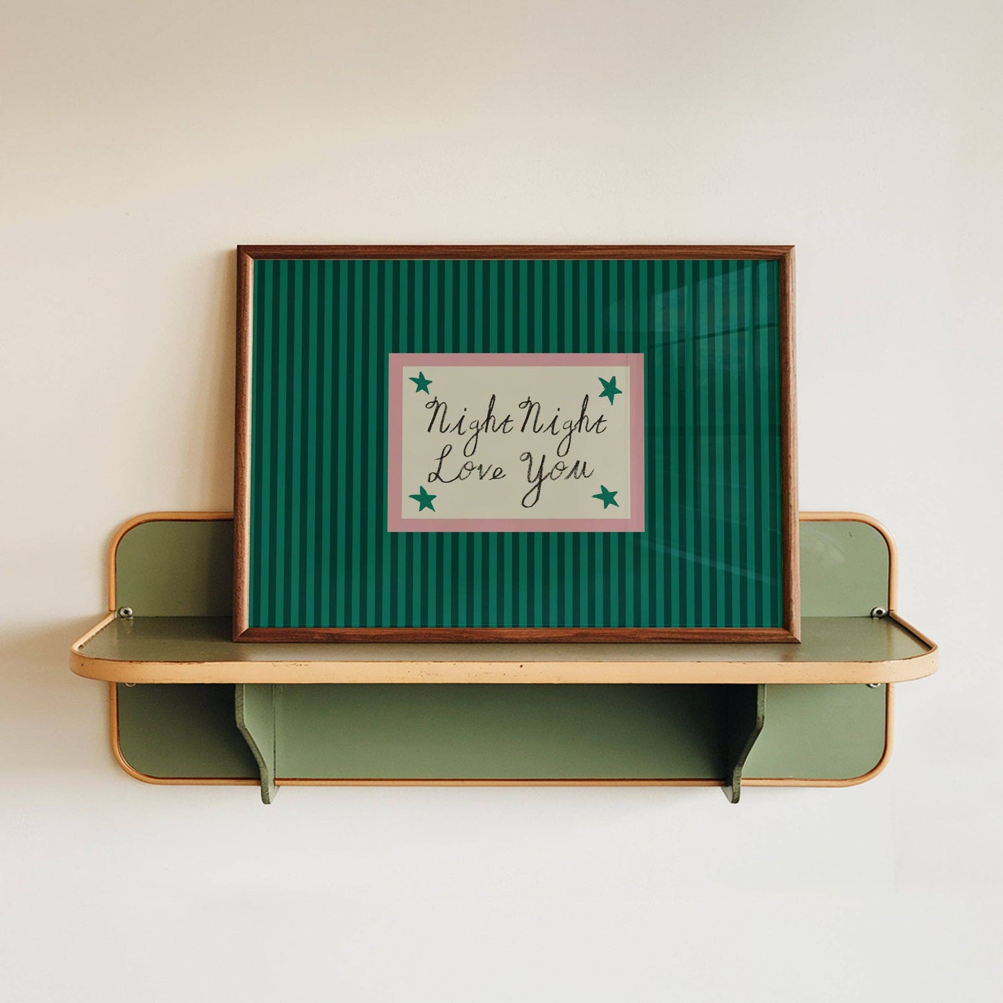Lune Club - Night Night Love You Striped Print: Rust, Unframed, A3