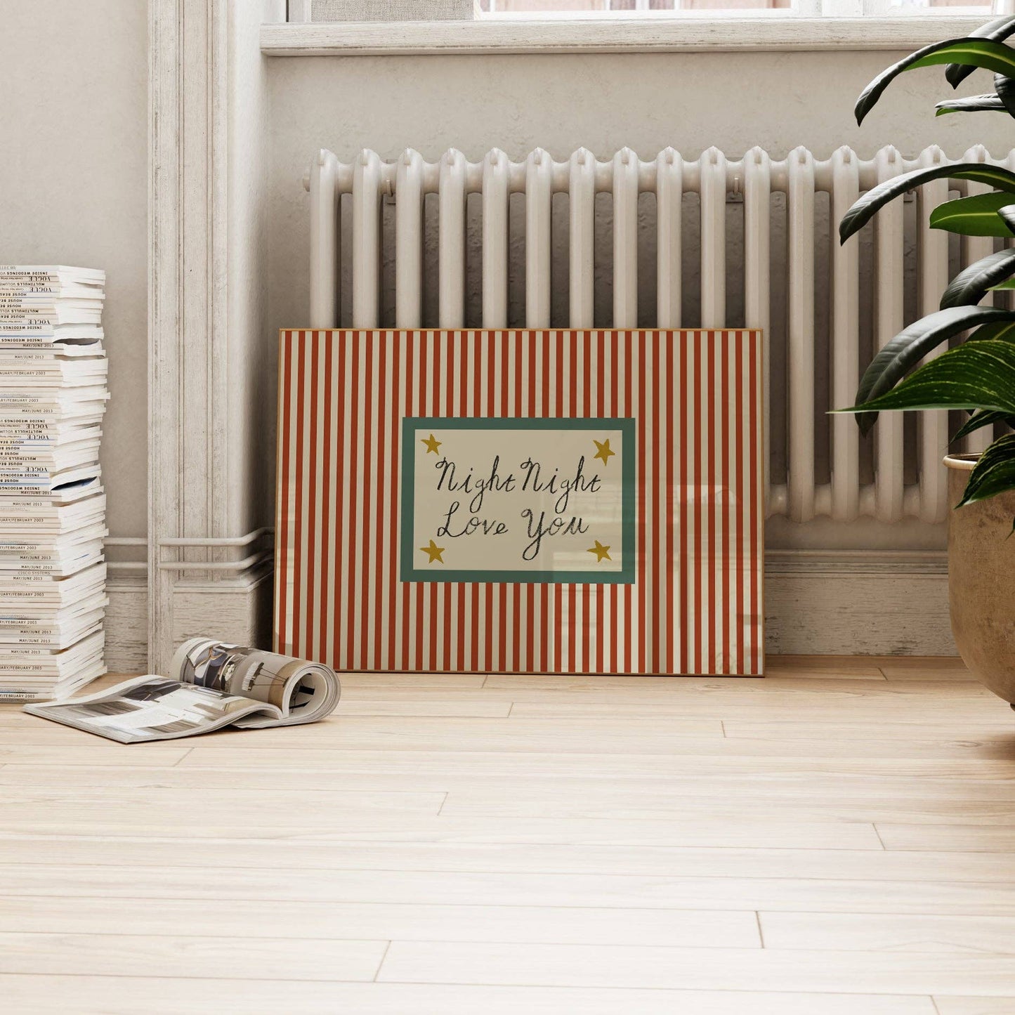 Lune Club - Night Night Love You Striped Print: Rust, Unframed, A3
