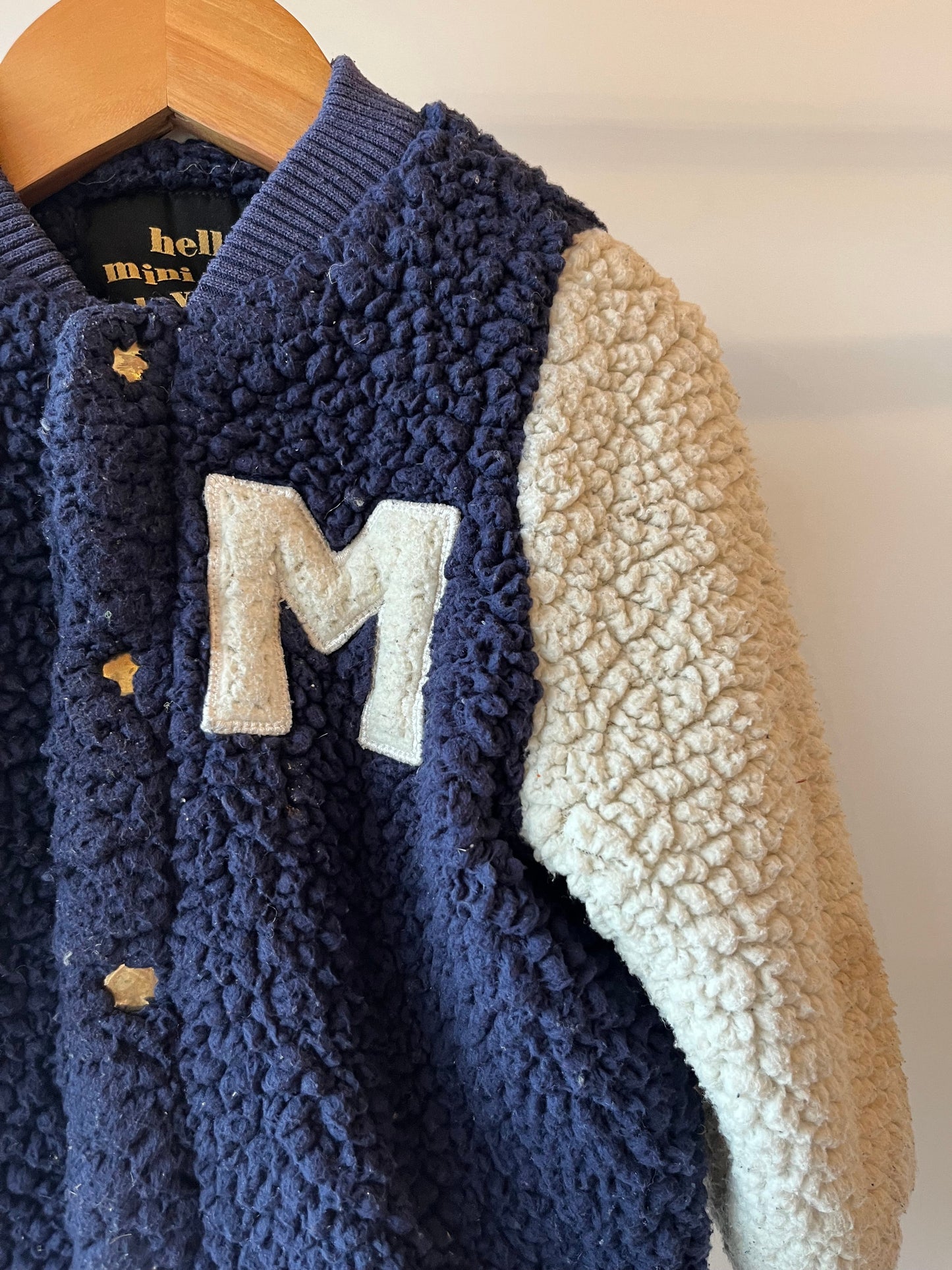 Preloved Mini Rodini, Navy and Cream Varsity Jacket, 2 - 3 years