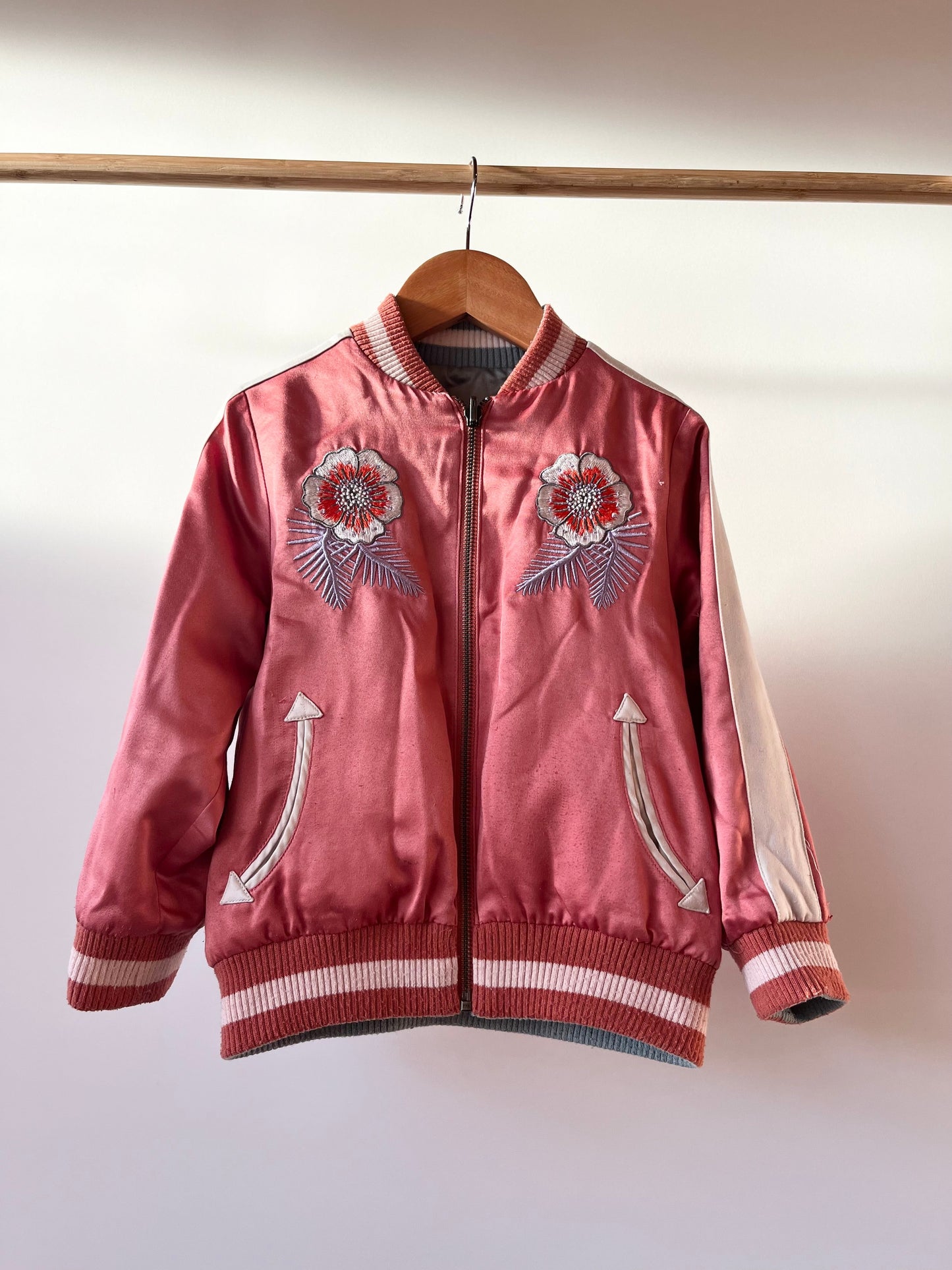 Preloved Stella McCartney, Pink Silk Reversible Bomber Jacket, 5 Years