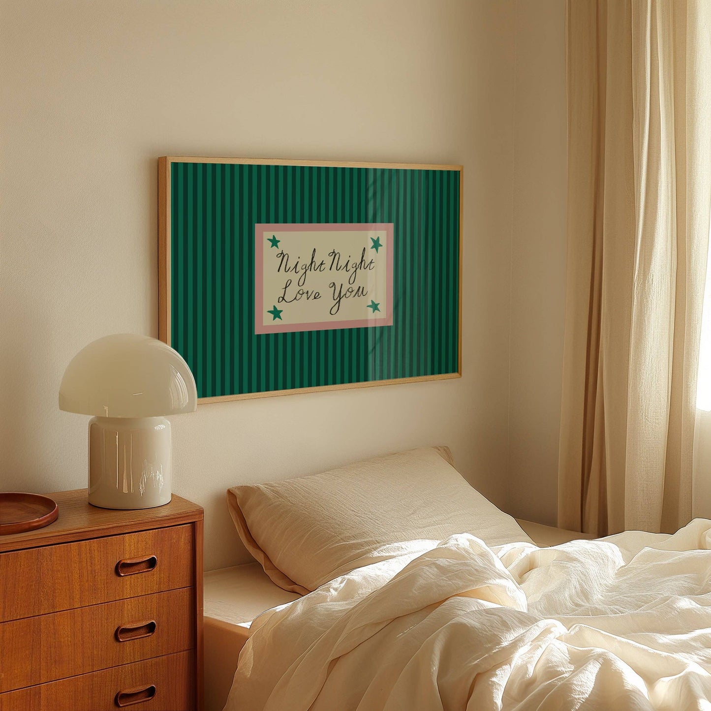 Lune Club - Night Night Love You Striped Print: Rust, Unframed, A3