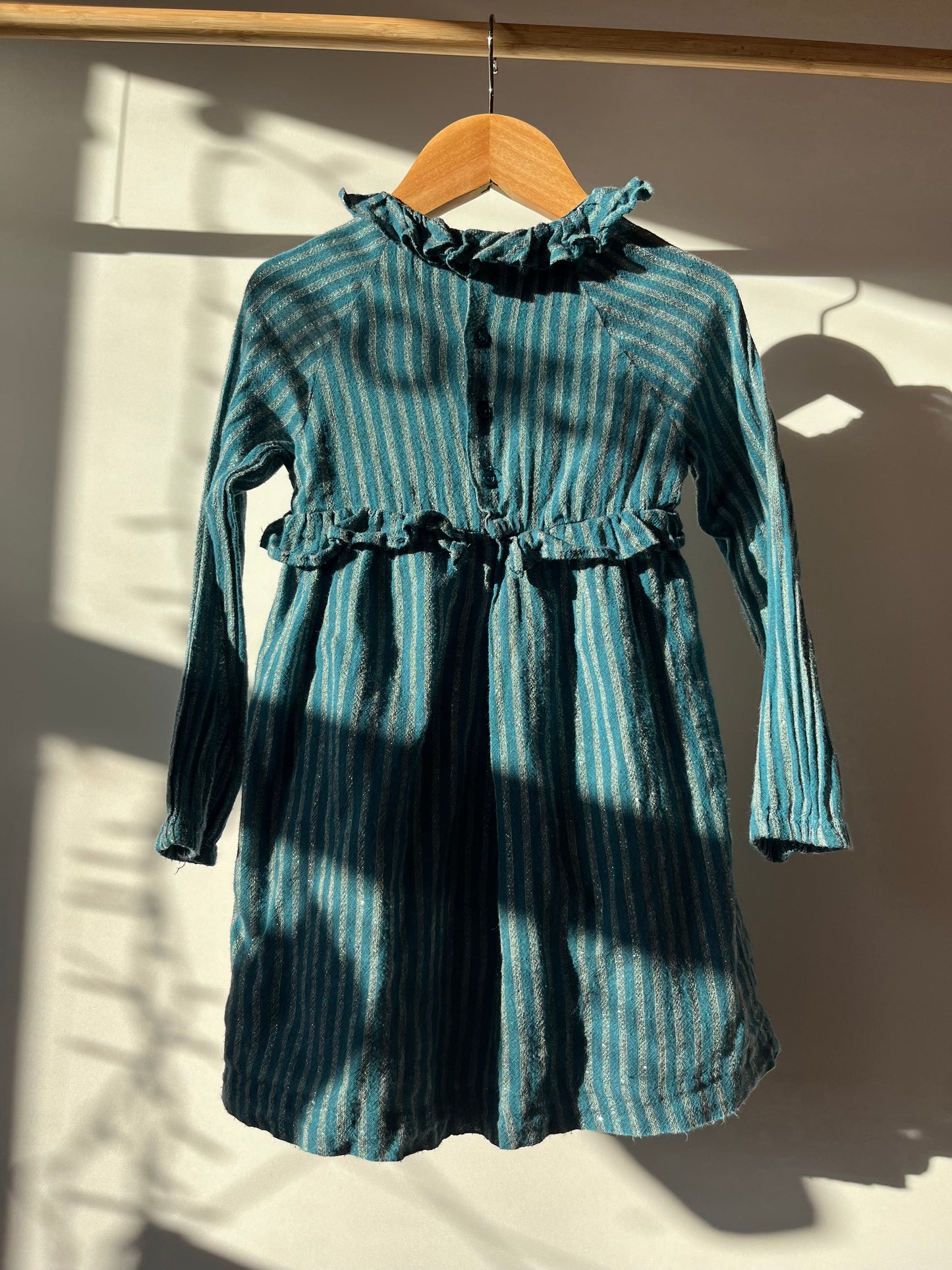 Preloved Gocco, Aqua Glitter Striped Dress, 4 - 5 Years