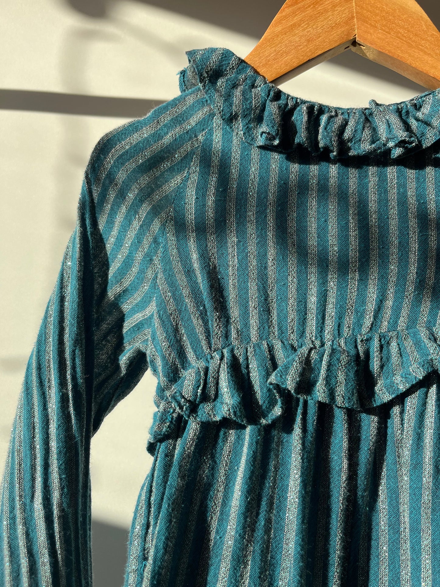 Preloved Gocco, Aqua Glitter Striped Dress, 4 - 5 Years