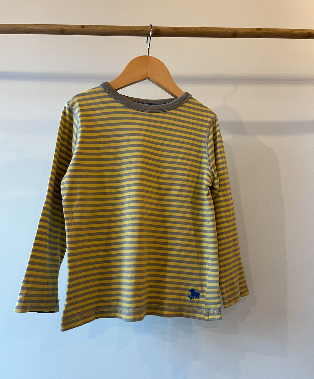 Mini Boden, Grey and Yellow Stripe Long-sleeve T-shirt, 6 - 7 Years